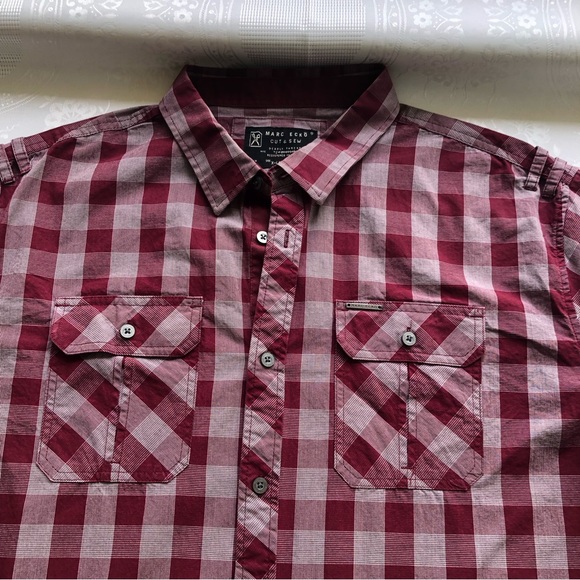 Marc Ecko Men’s Size XL Marron Checkered Long Sleeves Dress Shirt Button-Up Top - Picture 13 of 15